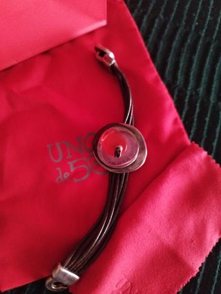 Pulsera Uno de 50 Cuero y Plata