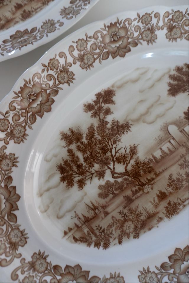 Bandejas vintage Pontesa porcelana paisaje marrón