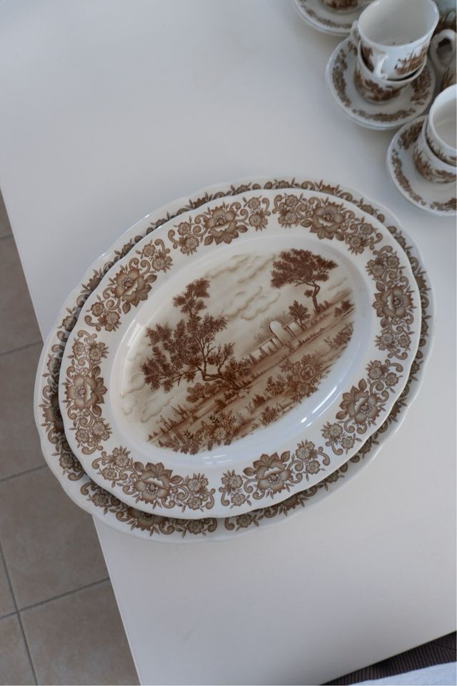 Bandejas vintage Pontesa porcelana paisaje marrón