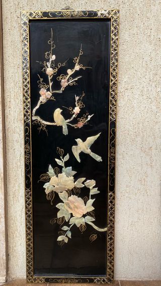 Pannello decorativo cinese con uccelli madreperla