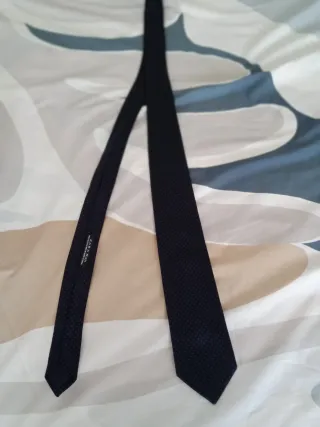 Corbata Zara Azul con Puntos Marrones