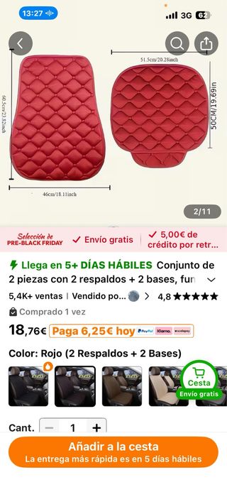 Fundas Asiento Coche Rojas (2+2)
