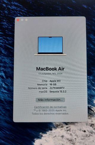 MacBook Air M3 13p 2024 Plata 16GB RAM