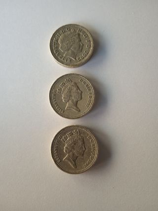 3 Monedas de 1 Libra Esterlina