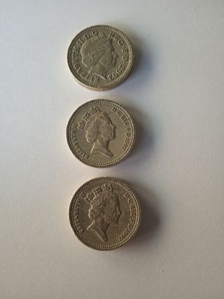3 Monedas de 1 Libra Esterlina