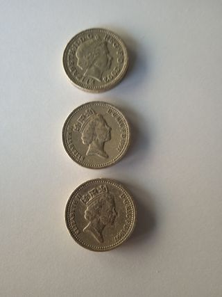 3 Monedas de 1 Libra Esterlina