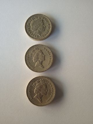 3 Monedas de 1 Libra Esterlina