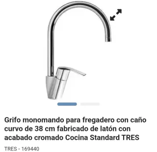 Grifo Cocina Monomando TRES Caño Curvo 38cm