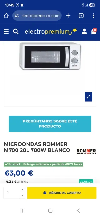 Microondas Rommer M700 20L 700W Blanco.