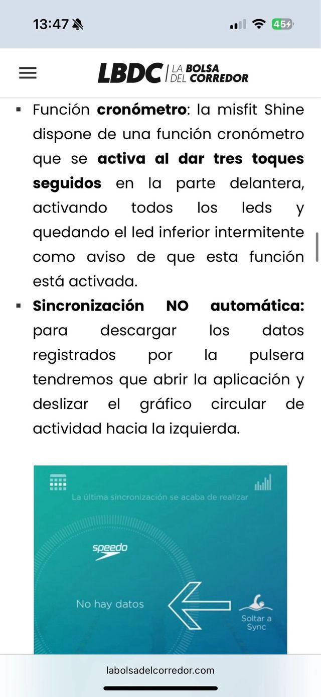 Pulsera Misfit Shine Speedo Natación