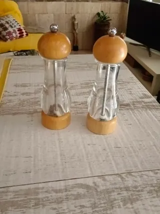 Dúo Molinillo Sal/Pimienta Madera y Cristal