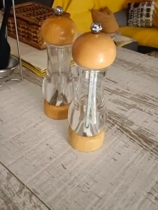 Dúo Molinillo Sal/Pimienta Madera y Cristal
