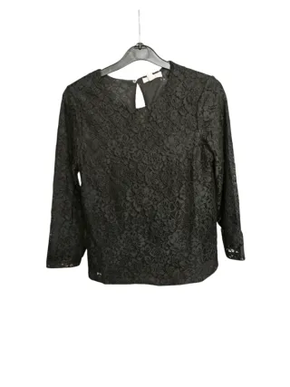 Blusa H&M encaje floral manga larga negra