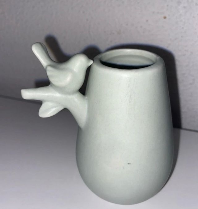 Mini jarra decorativa com pássaro