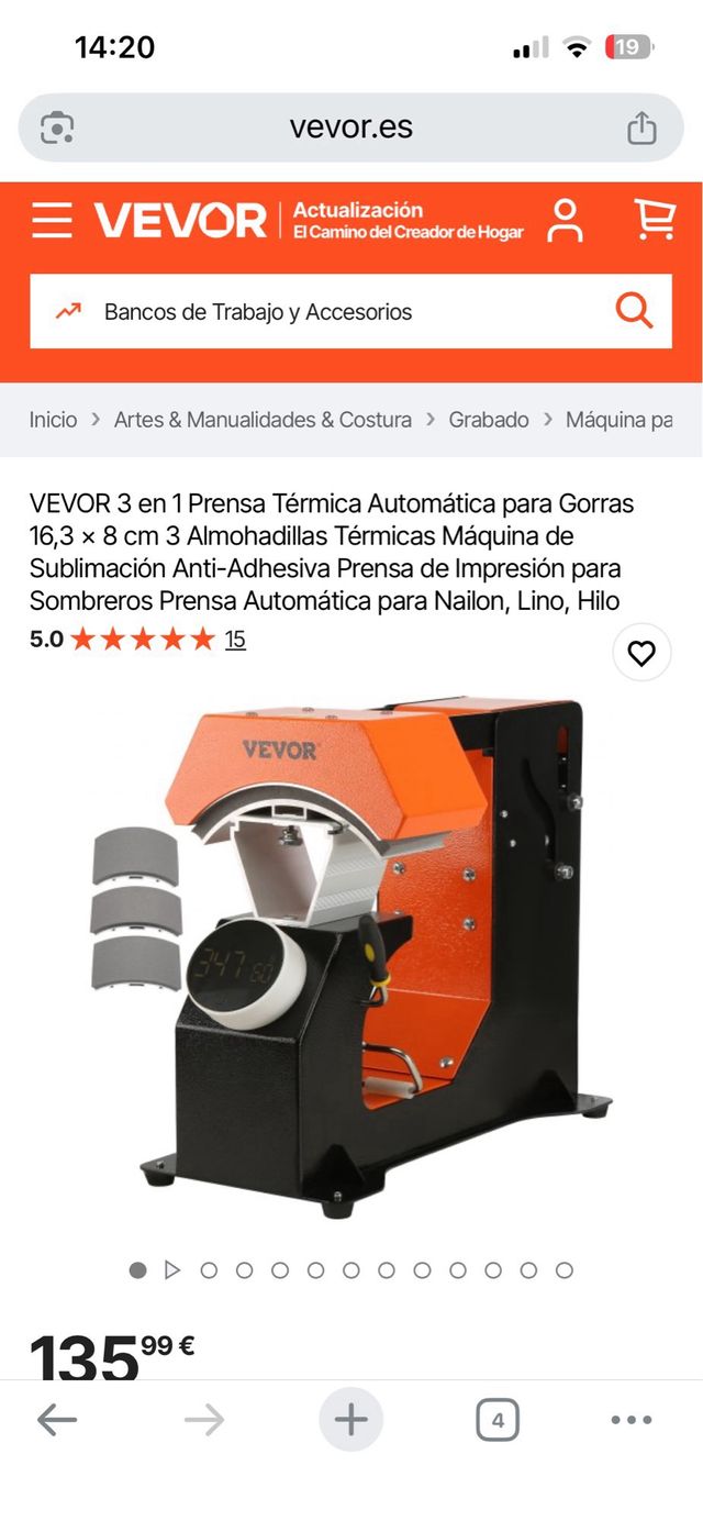 Prensa Calor Sublimación Gorras marca vevor