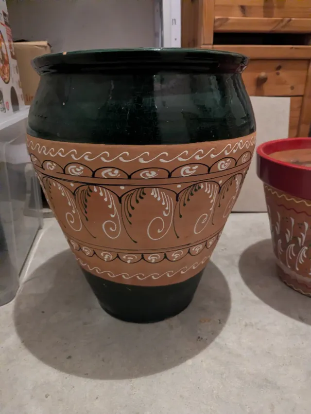 Conjunto maceteros barro decorados