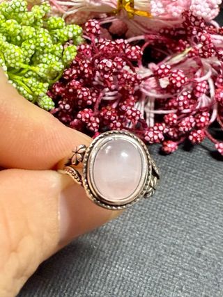 Anillo Plata Ley Cuarzo Rosa Ovalado