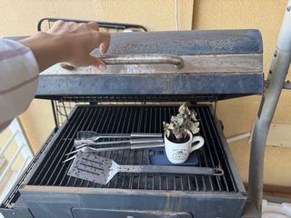 Barbacoa de carbón negra y plateada