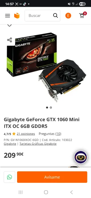 Gigabyte GTX 1060 Mini ITX 6GB GDDR5