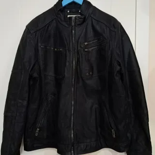 Cazadora de Piel Negra Hombre