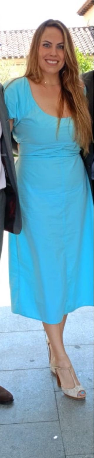 Vestido Springfield azul cielo manga abullonada
