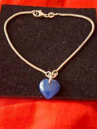 Pulsera Plata Ley 925 Corazón Azul
