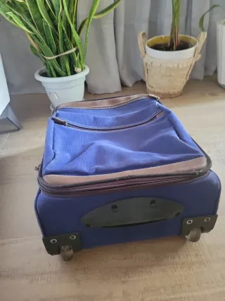 Maleta de mano azul y marrón