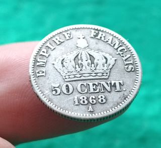 50 Céntimos 1868 Napoleón Imperio Francés - Plata