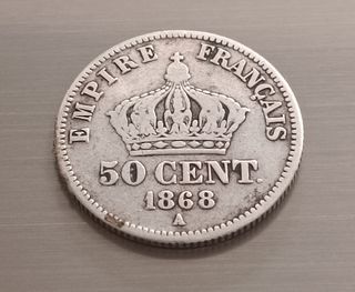 50 Céntimos 1868 Napoleón Imperio Francés - Plata