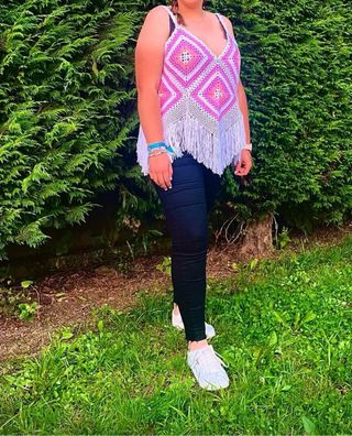 Top Crochet Rosa y Blanco Talla Única