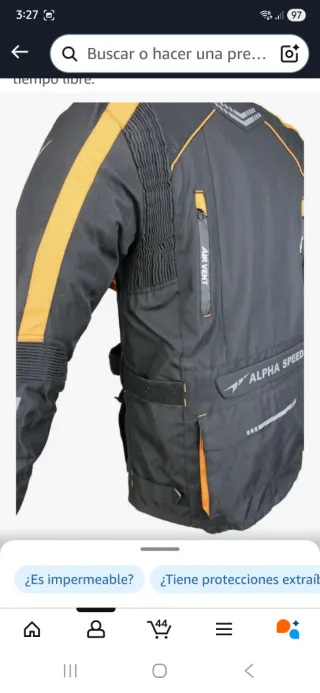 Chaqueta de moto negra y naranja