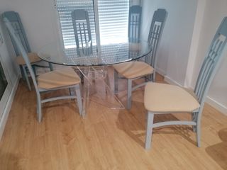 Juego de sillas de comedor cristal y azul
