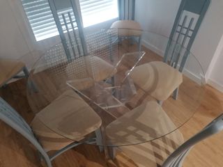 Juego de sillas de comedor cristal y azul