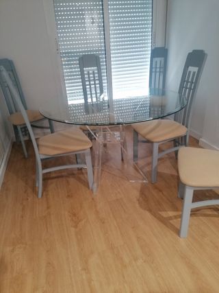 Juego de sillas de comedor cristal y azul