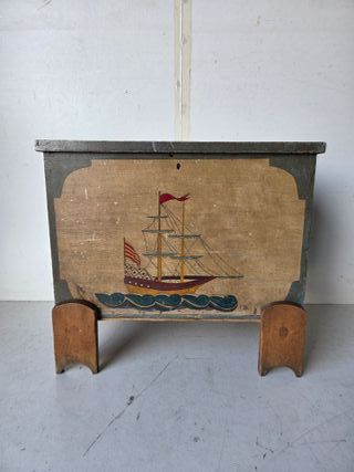  Scatola rustica decorativa, baule di pino dipinto a mano