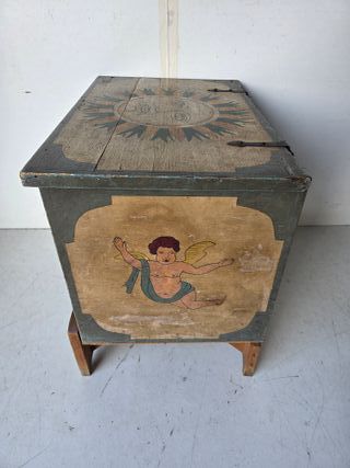  Scatola rustica decorativa, baule di pino dipinto a mano