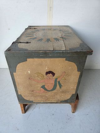  Scatola rustica decorativa, baule di pino dipinto a mano