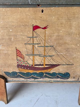  Scatola rustica decorativa, baule di pino dipinto a mano