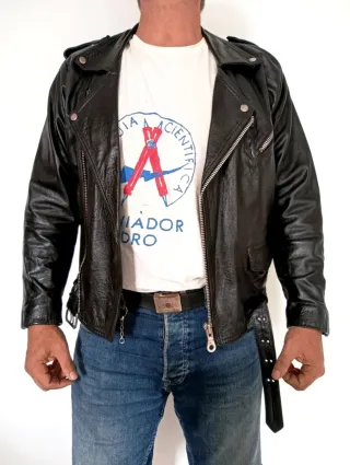 Cazadora Rockera Cruzada cuero auténtico S Medidas