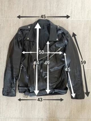 Cazadora Rockera Cruzada cuero auténtico S Medidas