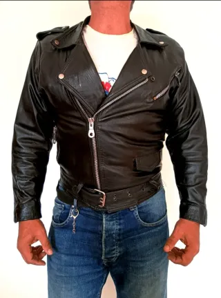 Cazadora Rockera Cruzada cuero auténtico S Medidas