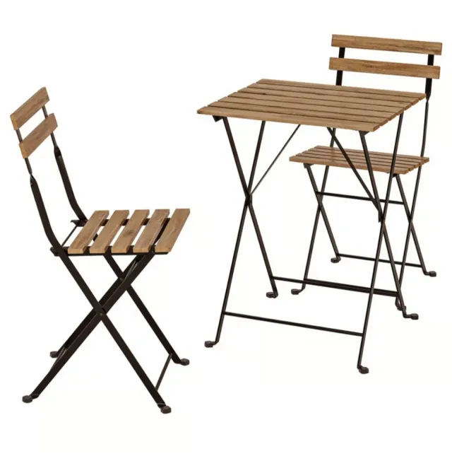 Mesa y 2 Sillas Plegables Terraza Madera