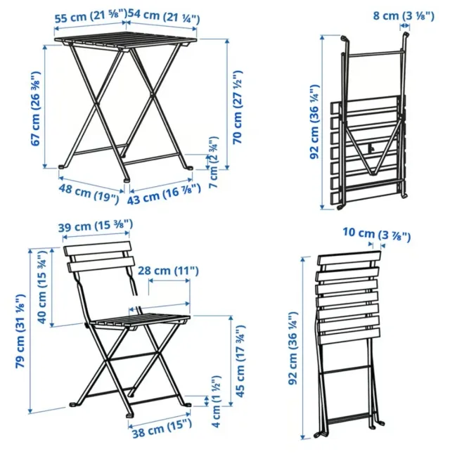 Mesa y 2 Sillas Plegables Terraza Madera