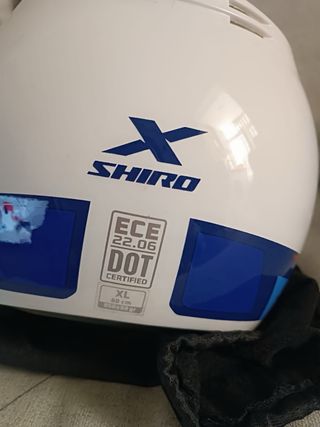 Casco de moto blanco y azul talla XL