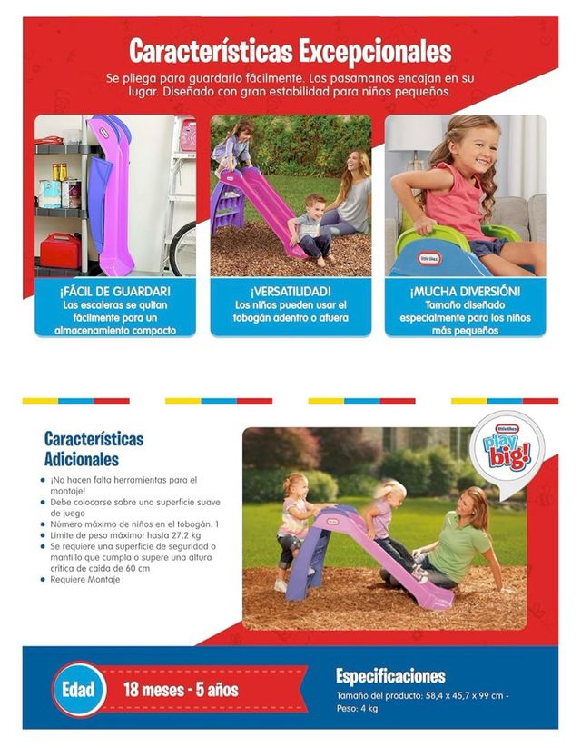 Tobogán infantil plegable rosa