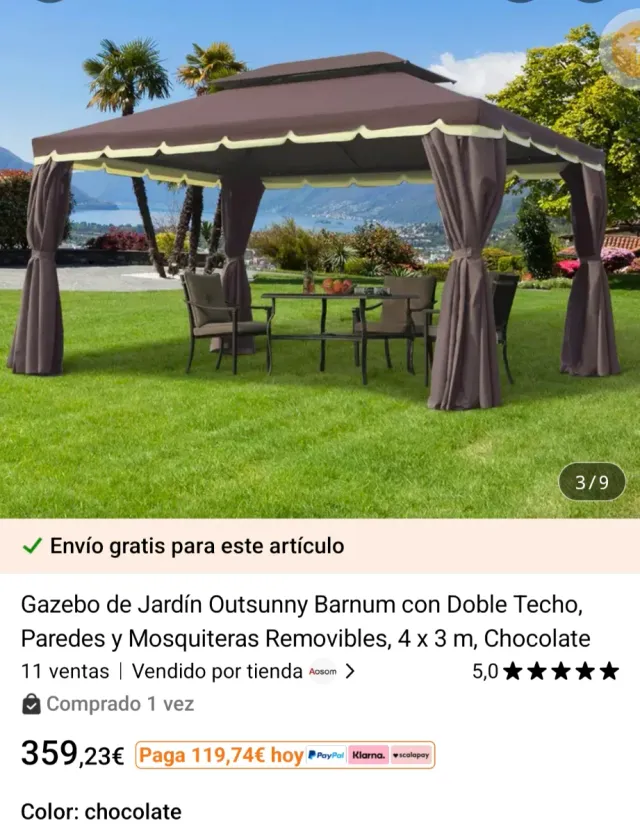 Gazebo Outsunny Barnum 4 x 3 m color cioccolato