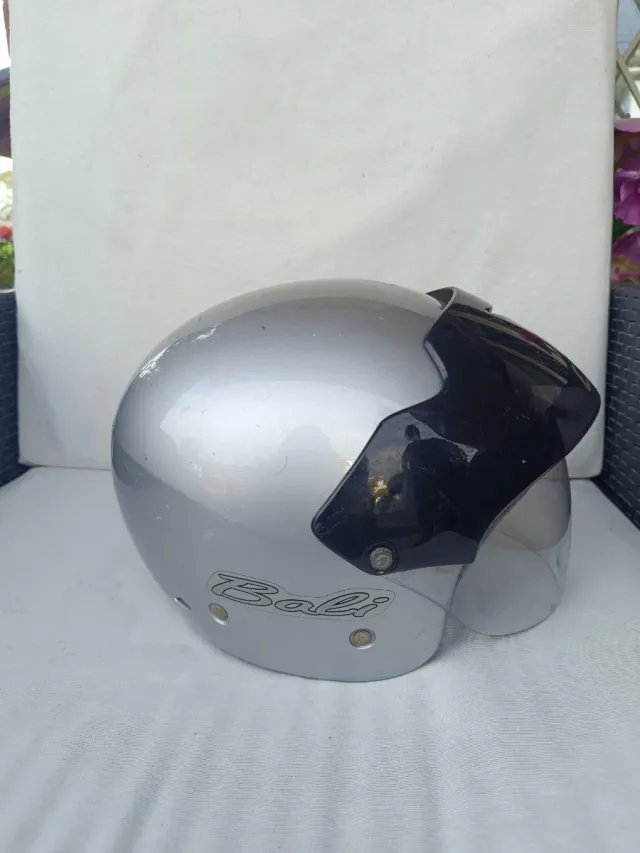Casco moto silver/nero visiera trasparente