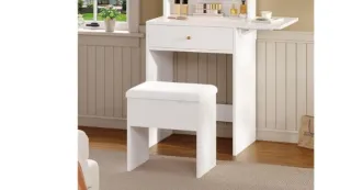 Tavolo da trucco con estensione ribaltabile e specchio LED