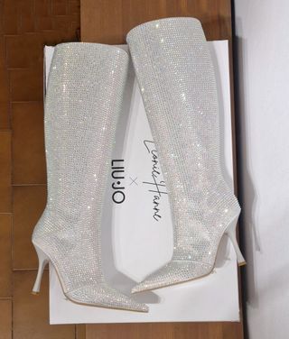 Stivali alti, tacco, strass, argento, Liu Jo, n.38