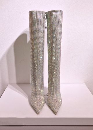 Stivali alti, tacco, strass, argento, Liu Jo, n.38